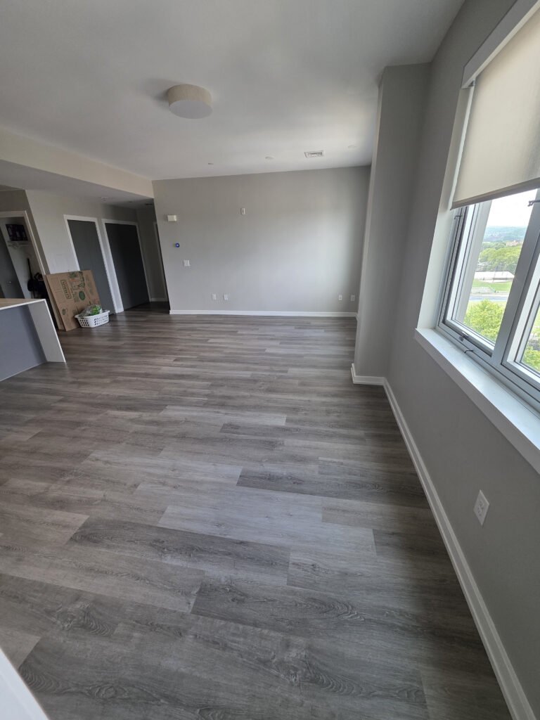 Renovated living room with new flooring