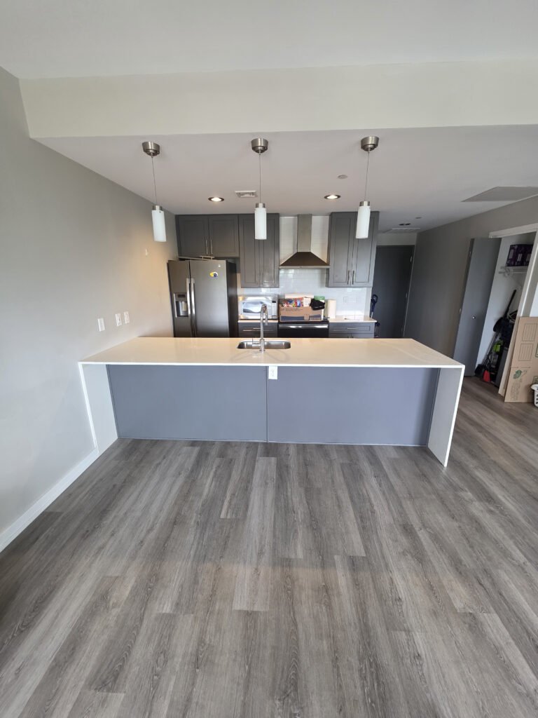 Kitchen with island after deep cleaning